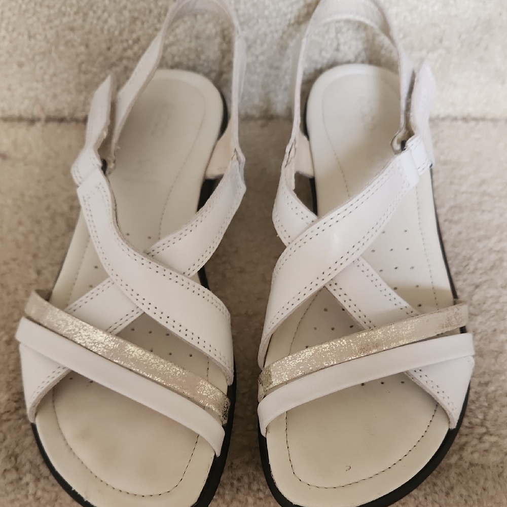 Ecco Women's White and Gold Sandals